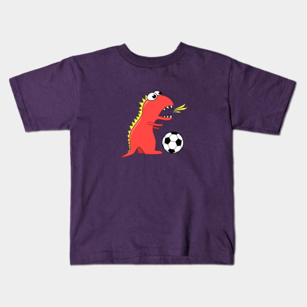 Cartoon Dinosaur Playing Soccer Kids T-Shirt by Boriana Giormova